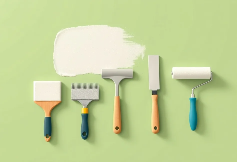 Outils de peinture disposés dans l'ordre des étapes du chantier
