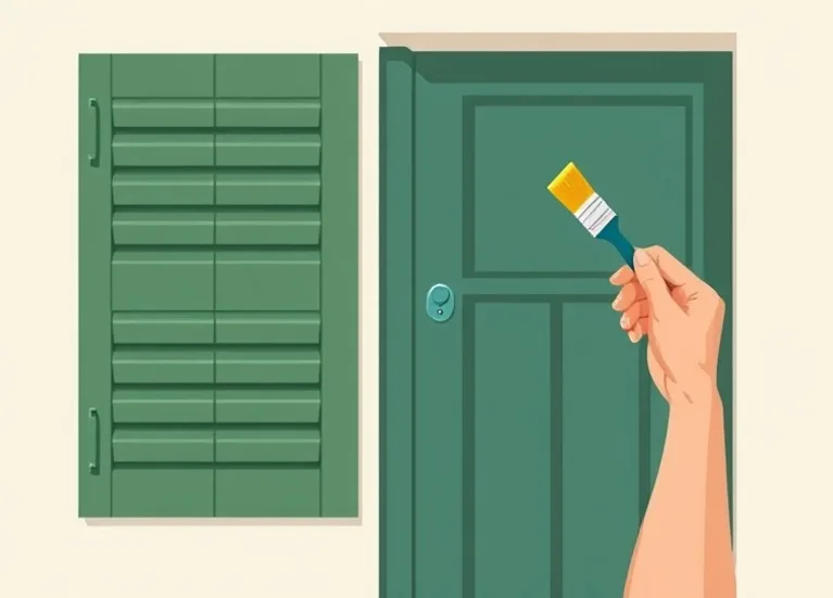 Mise en peinture au pinceau de volets et d'encadrements en bois
